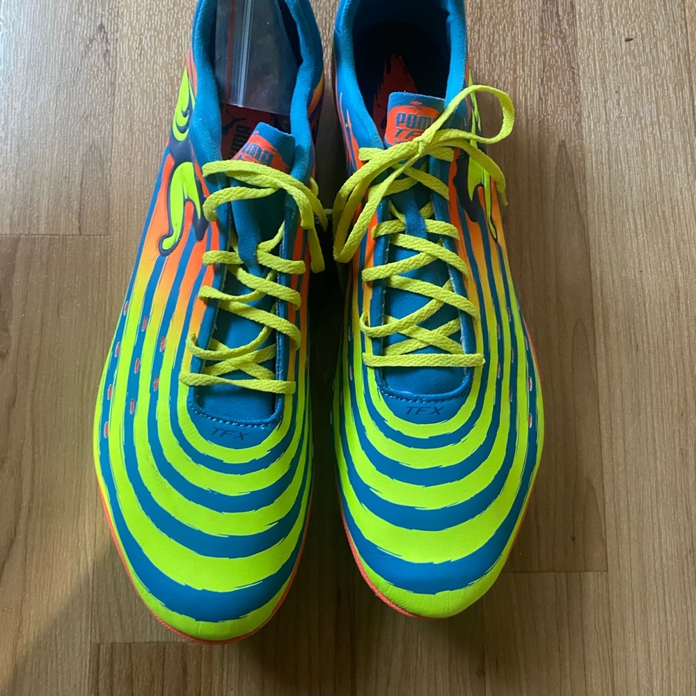 Puma Neon Blue & Lime Concentric Stripe Track Shoes